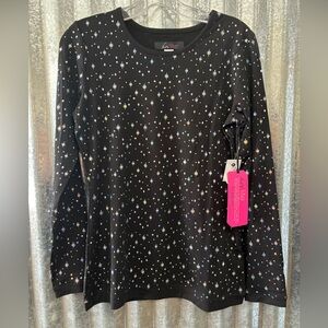 Koi Lite Black Iridescent Twinkle Long Sleeve Top-Size 2X